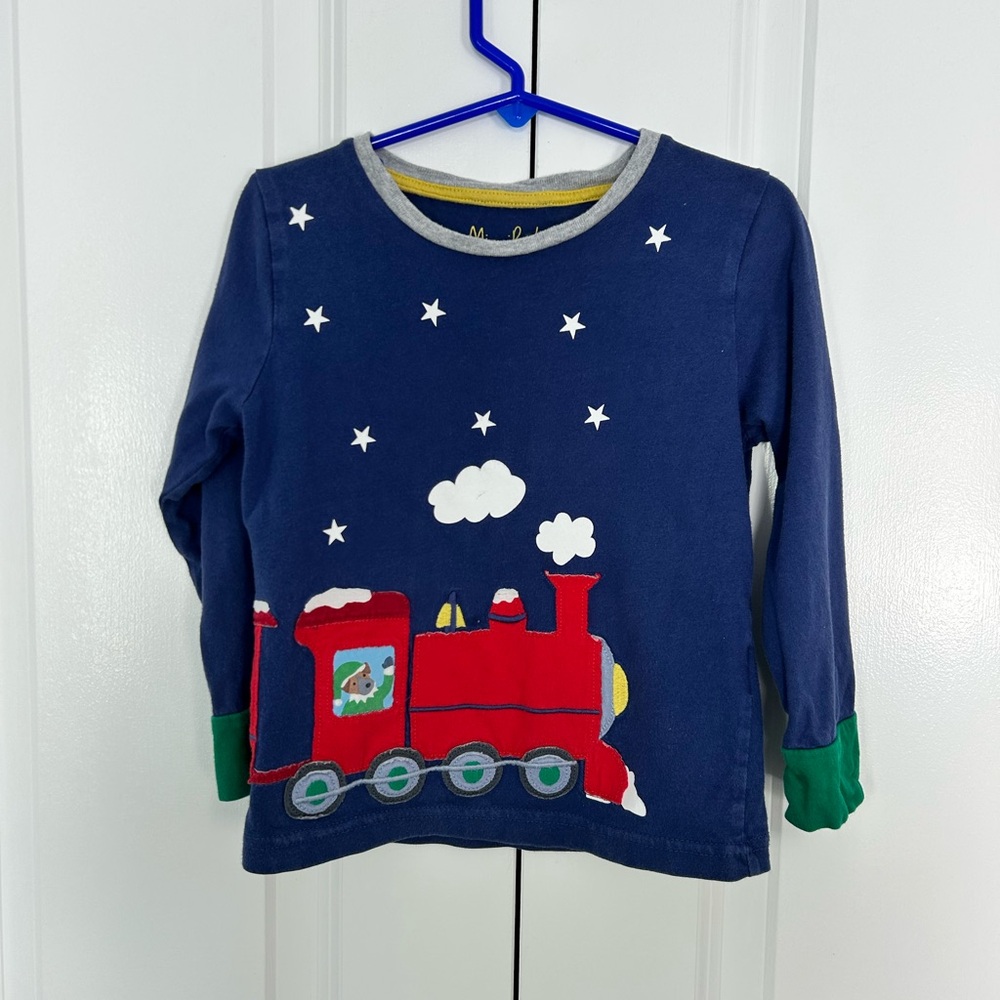 Mini Boden Navy Blue Long Sleeve Cotton 3-4 yearsTop Christmas Train Holiday